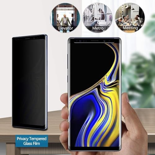 (2 Pack Galaxy Screen Protector Privacy Tempered Glass, 3D Curved Note 9 Black