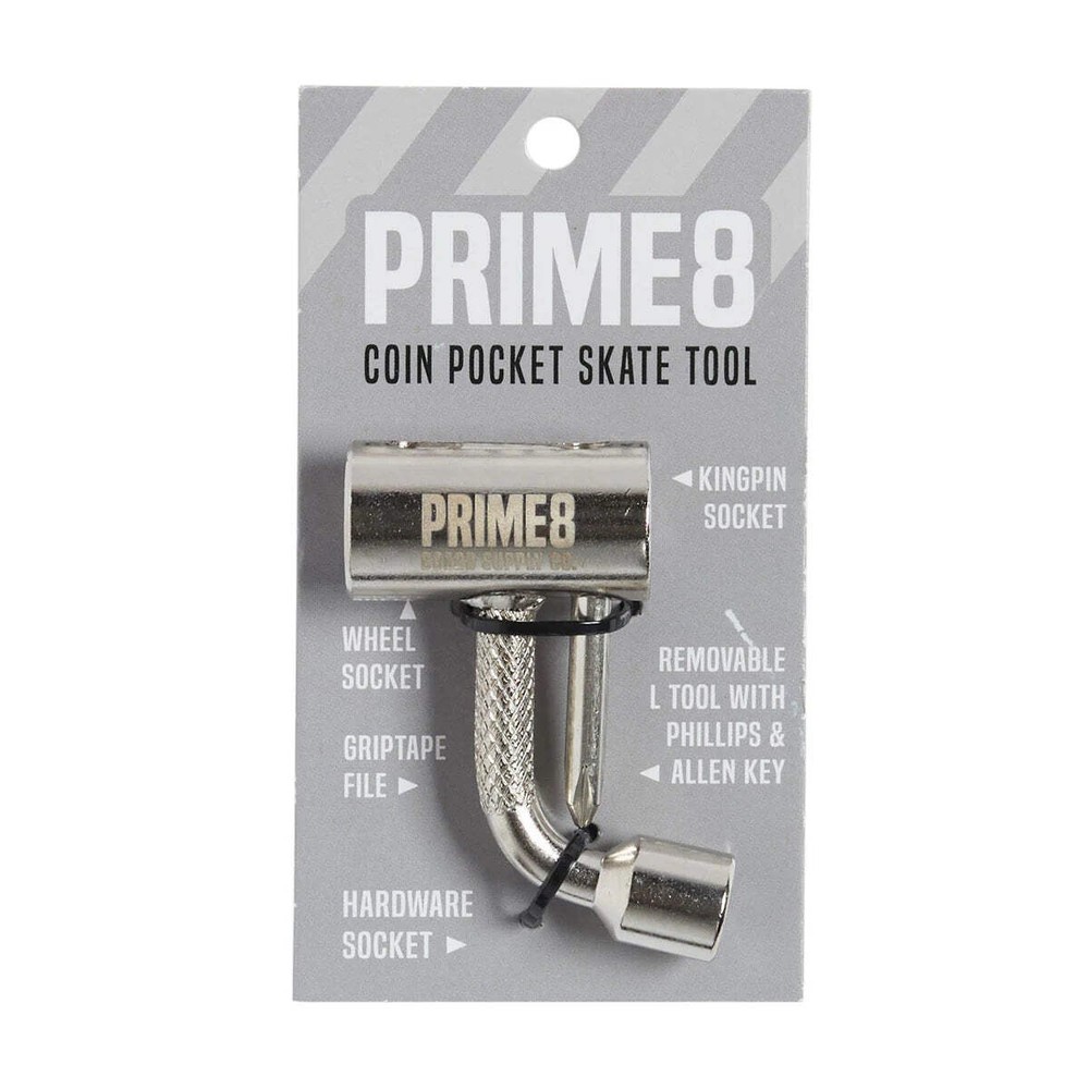 Prime 8 Skateboard Tool Coin Pocket Silver