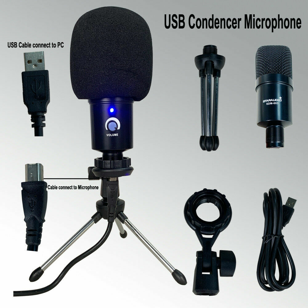 USB Recording Microphone Kit Complete Set Condenser For Computer Phone Laptop
