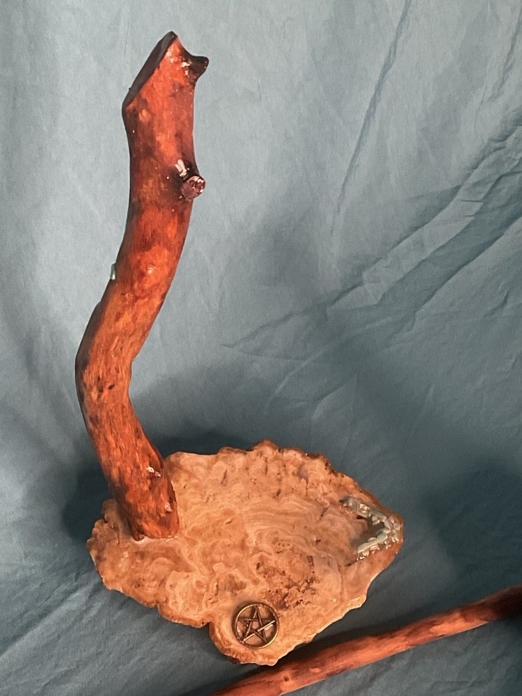 Hand made oak Magic Wand Wit Granate Stone