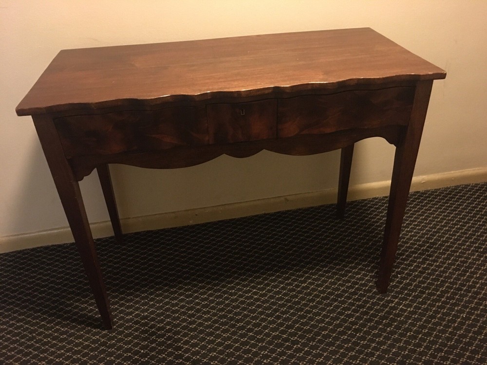 Antique burled curved console/desk