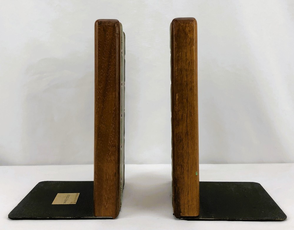 Vintage Marshall Studios Ceramic Tile Walnut Bookends Jane & Gordon Martz MCM