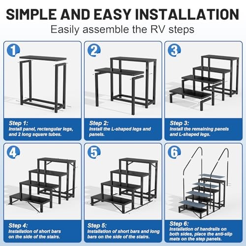 RV Steps Spa Steps with Handrail -4 Step Hot Tub Steps 4 Steps with 2 Handrail