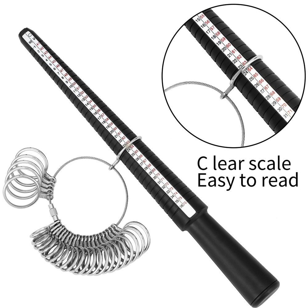 Bflaae Ring Sizer Measuring Tool Kit, Plastic Mandrel, Reusable Black