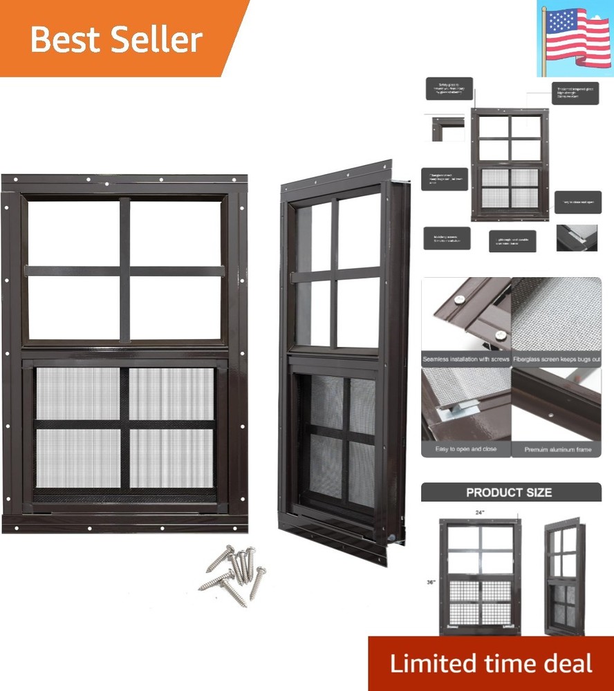 2 Pack Shed Windows with Black Frame, 24x36 Flush Mount Small Window with Tem...