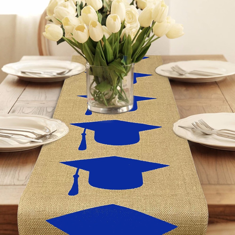 Burlap Graduation Table Runner 72 Inch - Rustic Decorations for Tabletop Cent