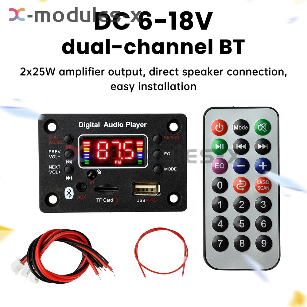 Audio Amplifier Board 2*25W 2CH Bluetooth 5.0 MP3 Decoder Board with Amplifier