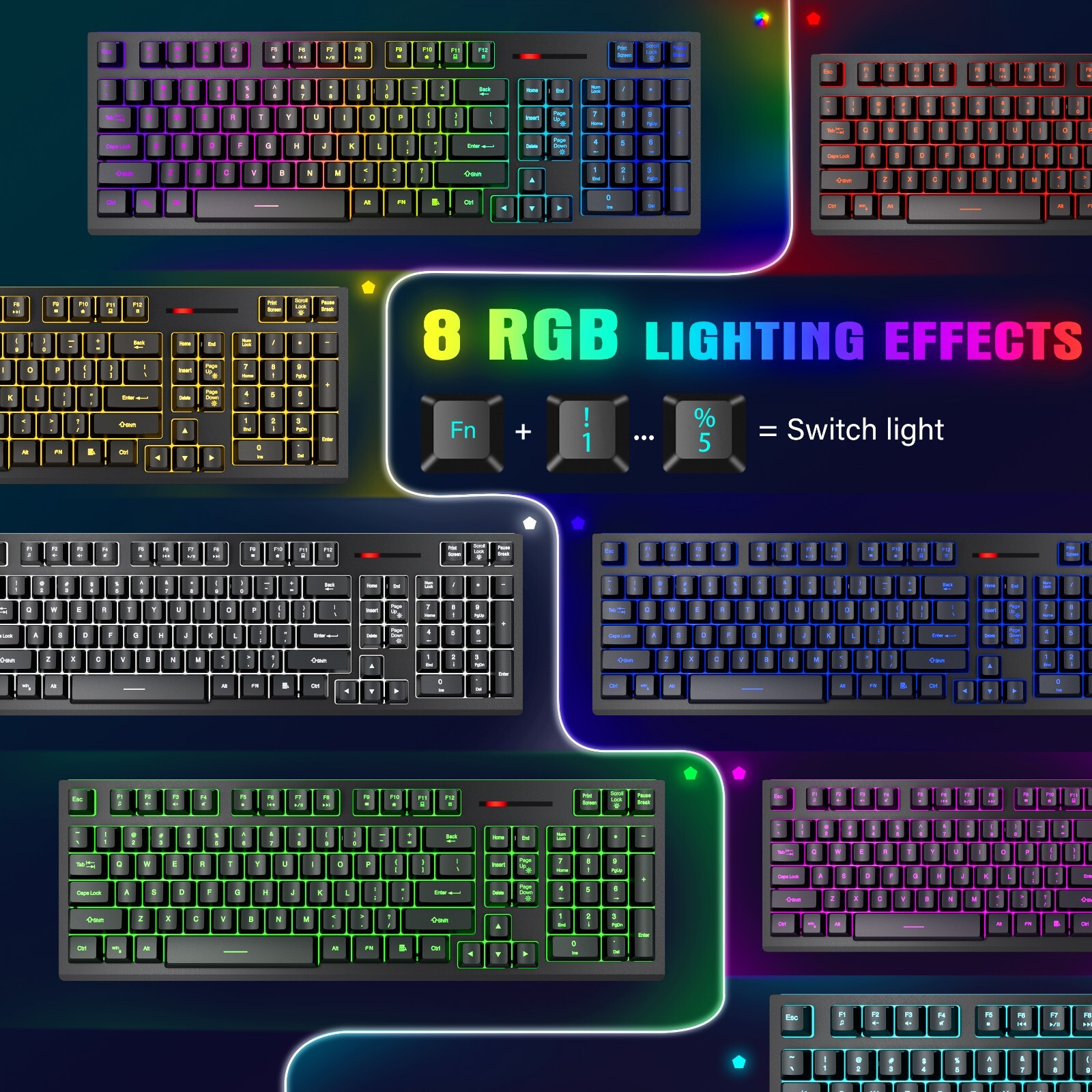 Rechargeable Wireless Keyboard and Mouse Gaming Combo Set RGB Backlit Light up