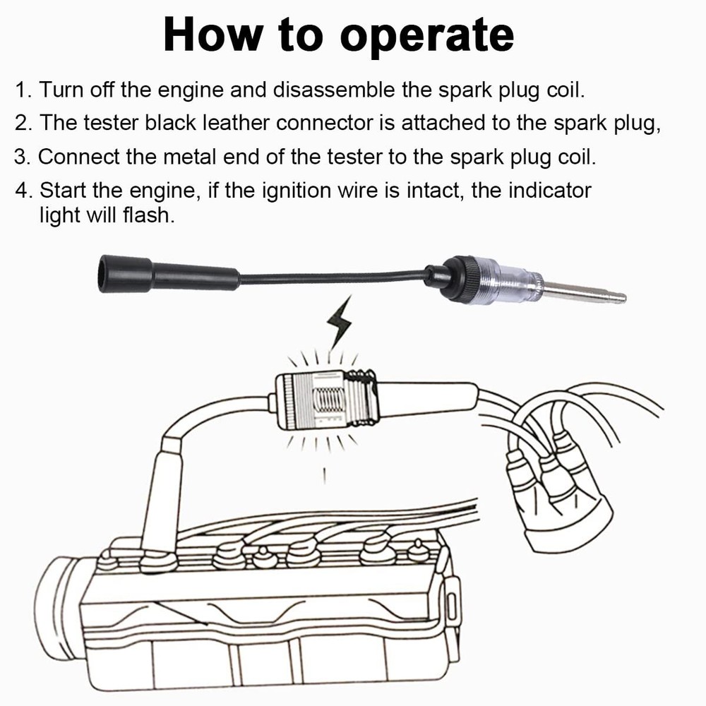 Inline Spark Plug Tester Straight Boot Engine Ignition Tester Light Easy To Use