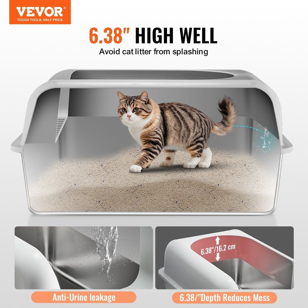 Odor Control Cat Litter Container Extra Deep 6in Washable Steel
