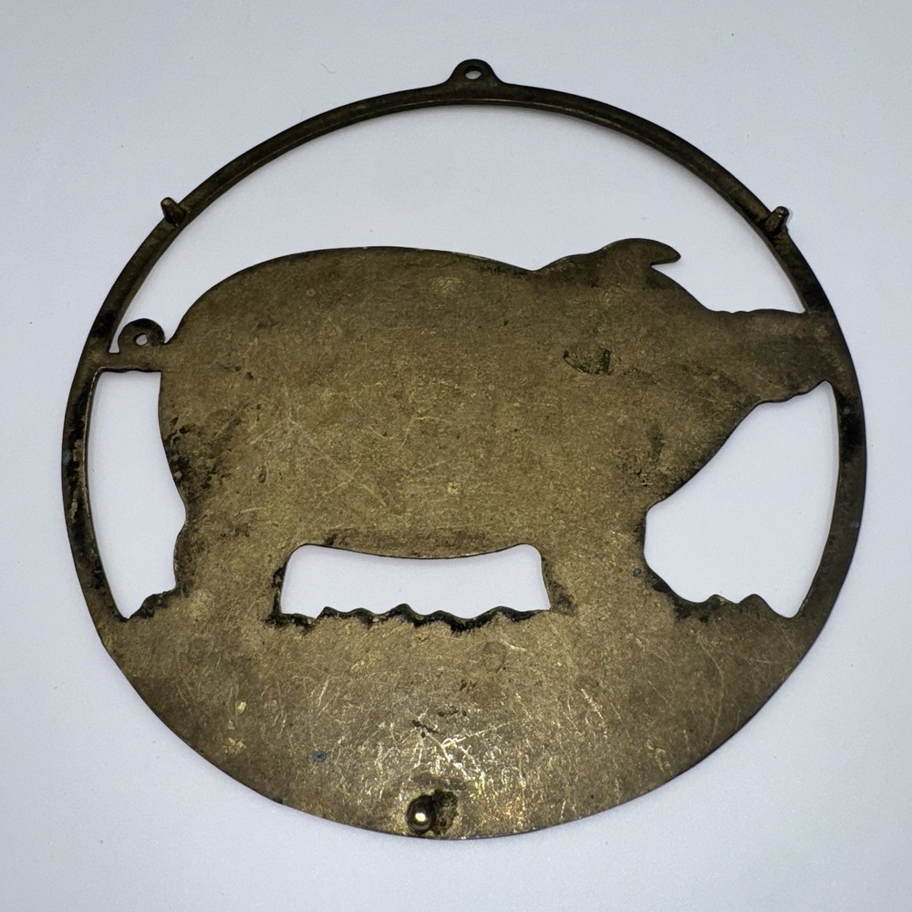 Vintage Solid Brass Pig Trivet 7.25” Round