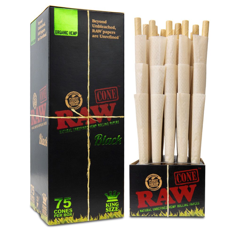 RAW Black Organic King Size Pre-Rolled Cones | 75 Pack