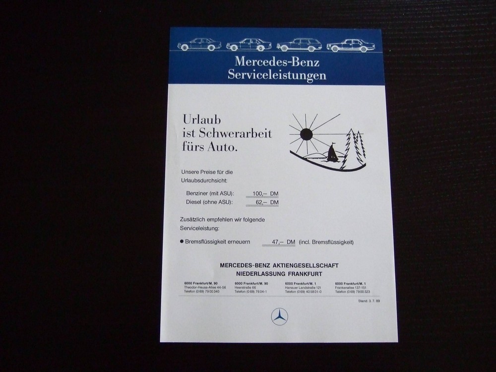 Mercedes brochure services · 07/1989