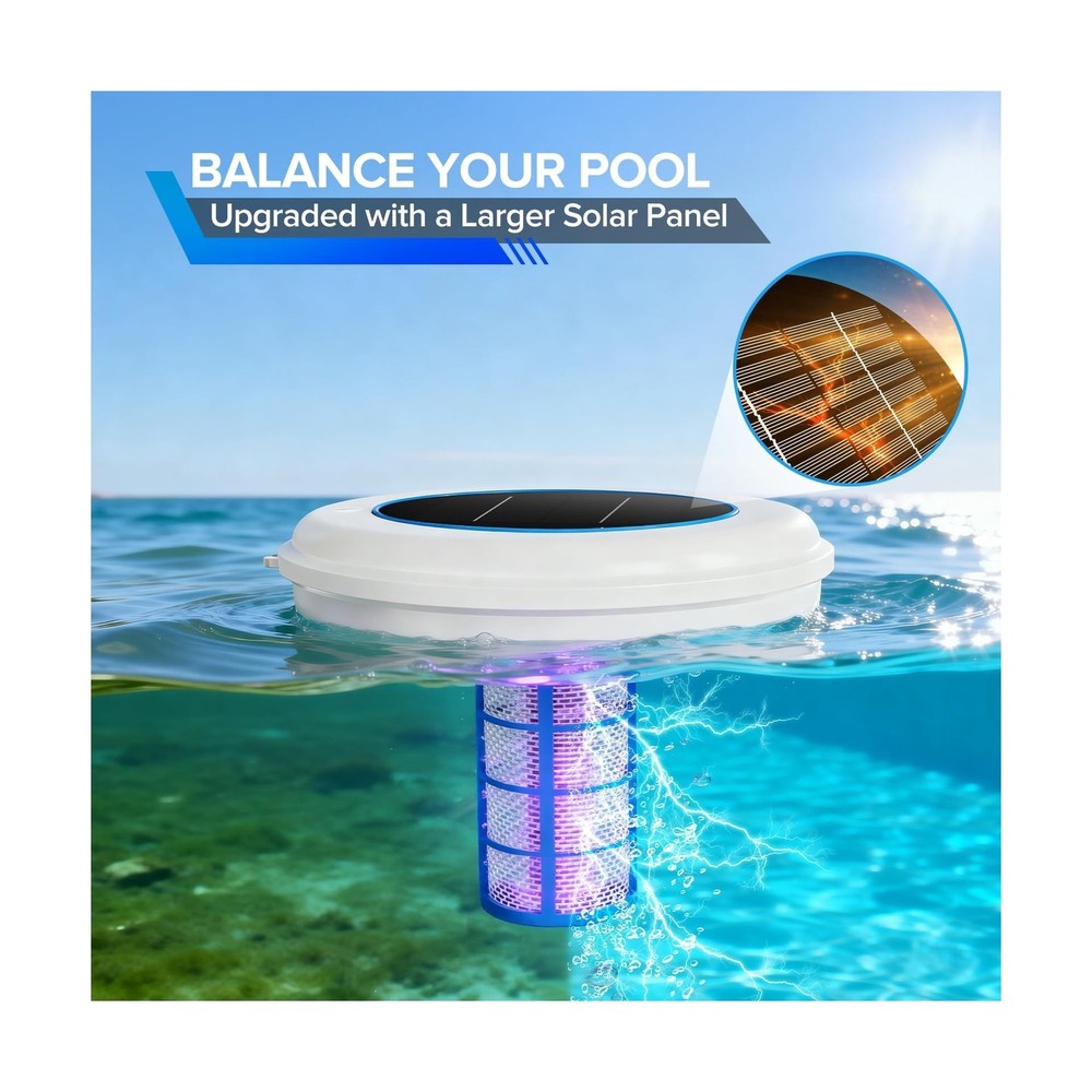 Solar Pool Ionizer, Upgraded Larger Solar Panel Copper Pool Ionizer Floater A...