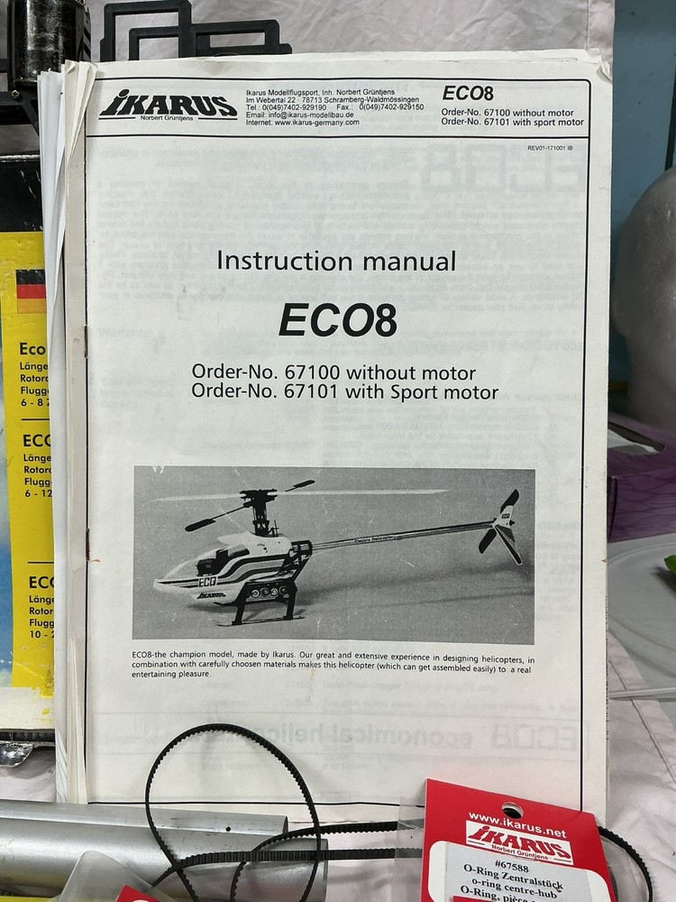 IKARUS ECO 8 ELECTRIC HELICOPTER W/ BOX & INSTRUCTIONS & CONTROLLER BUILT