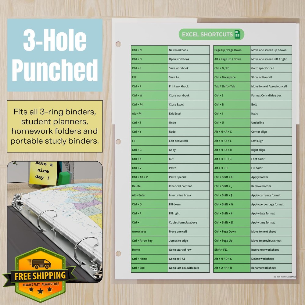 Excel PowerPoint Word Shortcuts Binder Insert - 2 Pack