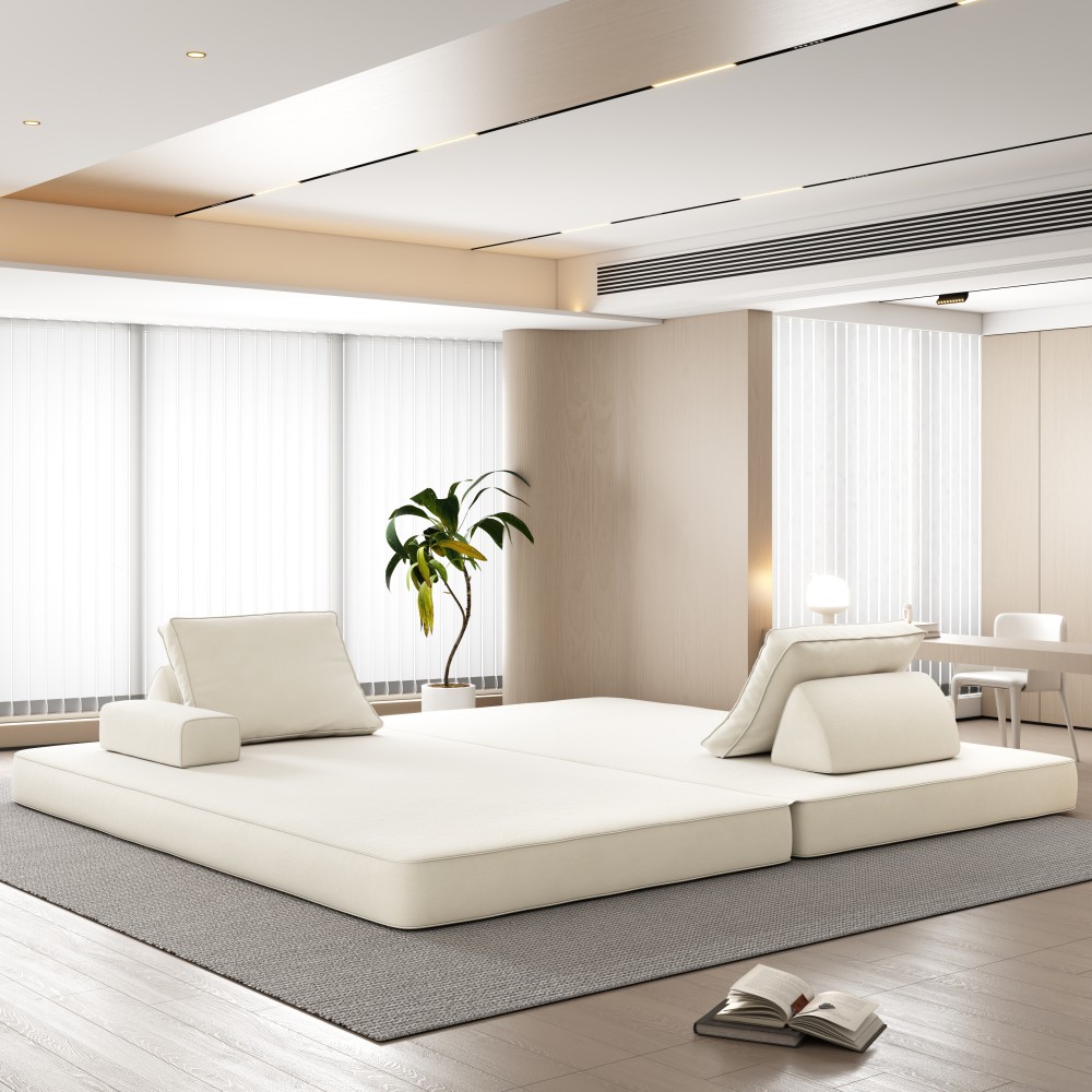 86.6" Convertible Sofa Bed w/ Removable Backrests & Pillows, Chenille Fabric
