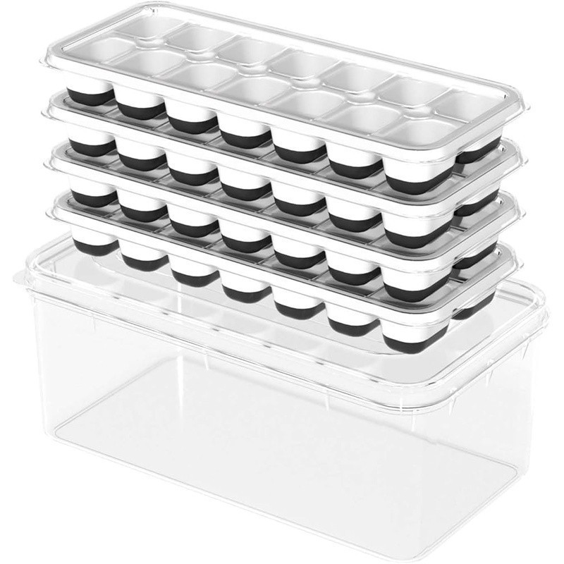Ice Cube Trays W/ Lid Stackable Silicone Molds Cocktails Whiskey Drinks New