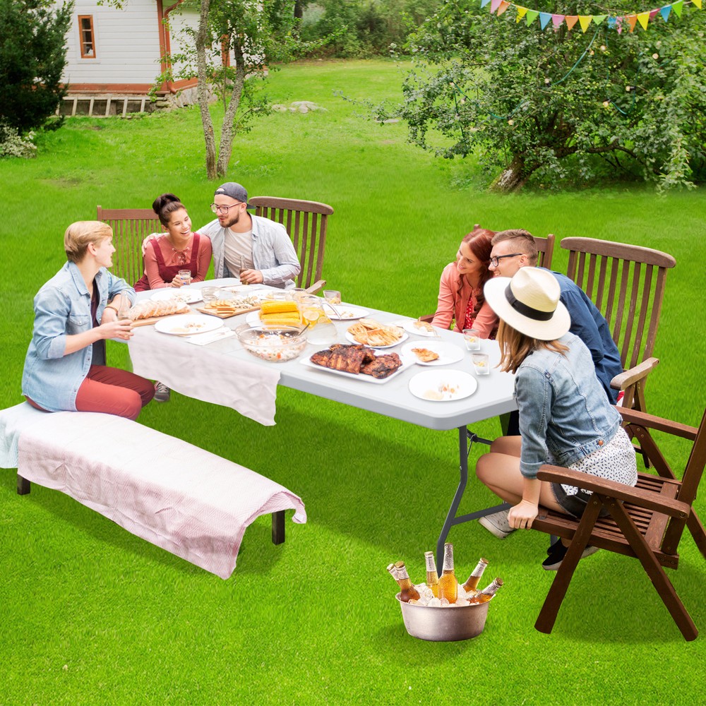 2X 8' Plastic Folding Table Picnic Party Camp Dining Fold-in-Half w/ Handle