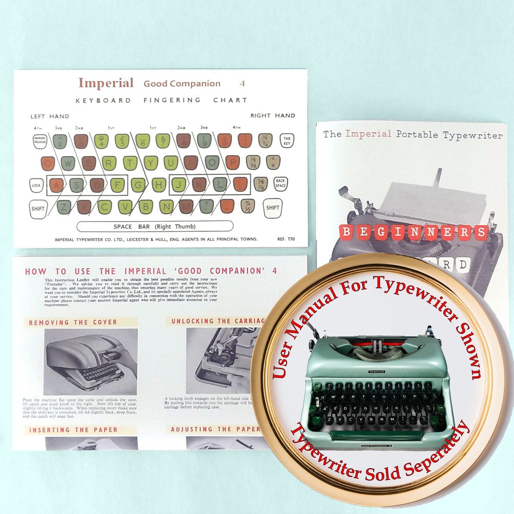 Imperial Good Companion Model 4 Typewriter Manual, Typing Booklet & Finger Chart