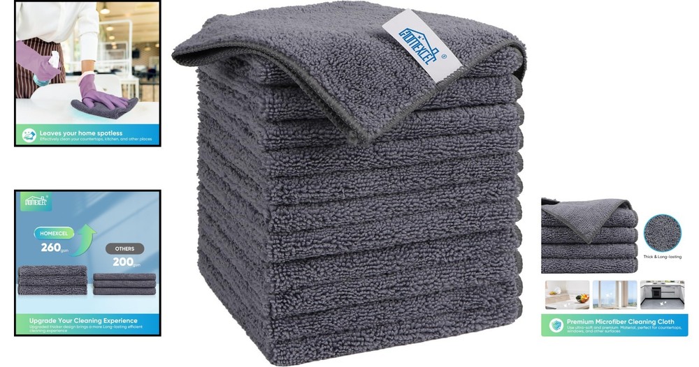 Eco-Friendly Grey Microfiber Towels, 12 Pack - Scratch-Free & Machine Washable