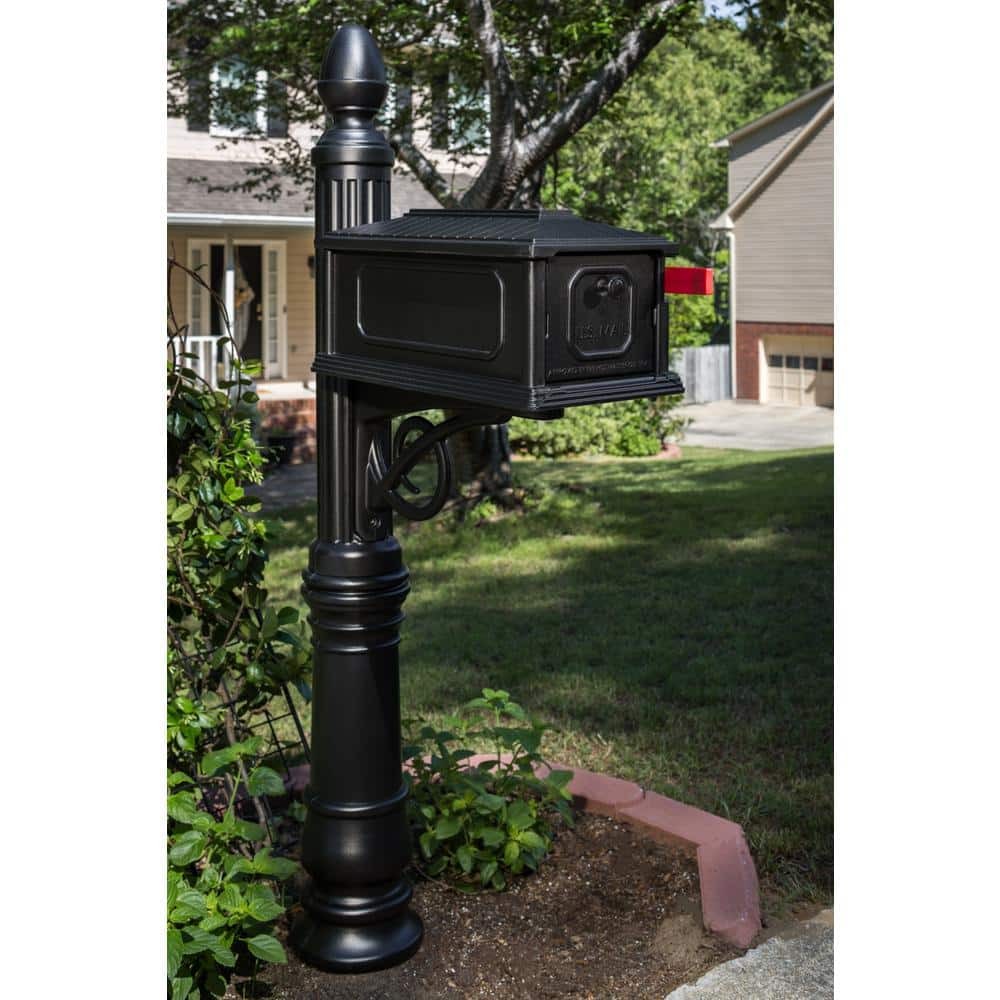 All-In-One Mailbox and Post Combo Durable Stratford Black, Medium, Plastic New