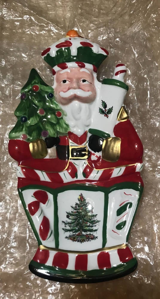 CHRISTMAS TREE SPODE SANTA NUTCRACKER PEPPERMINT SMALL DISH 10" X 5.25"
