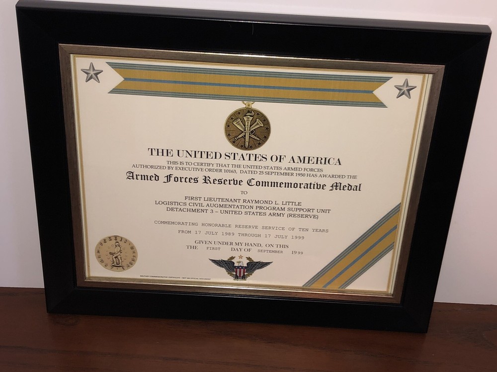 ARMED FORCES RESERVE COMMEMORATIVE MEDAL CERTIFICATE ~ Type 1