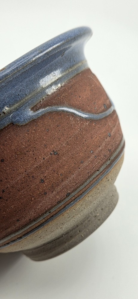 Stoneware Pottery Planter Pot Rustic Glossy Blue Raised Leaf Reddish Matte Small