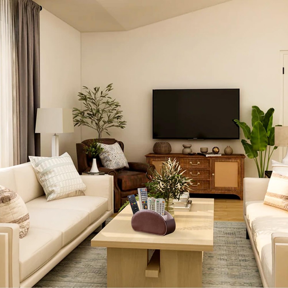 Remote Control Holders Organizer Box with 5 Compartment PU Leather Multi-func...