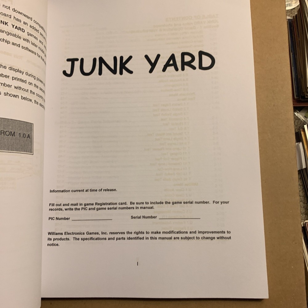 original arcade Pinball game owners manual Junk Yard WilliAMS