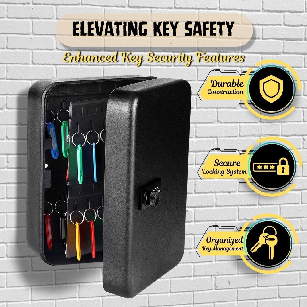 Key Box, Key Cabinet with 40 Hooks for Key Organizer, Security Key Lock Box Wall