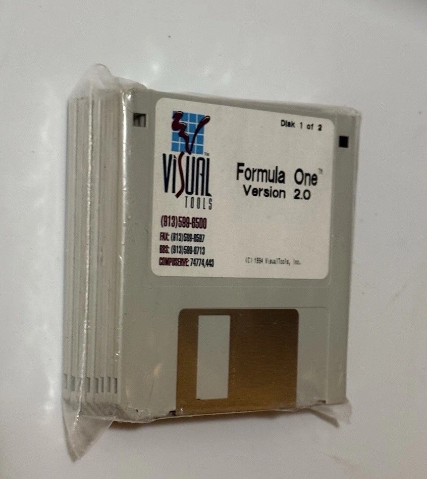 SEALED 8 Disk Vtg Total: 1994 Visual Tools formula One Version 2.0, 3.5" Disks