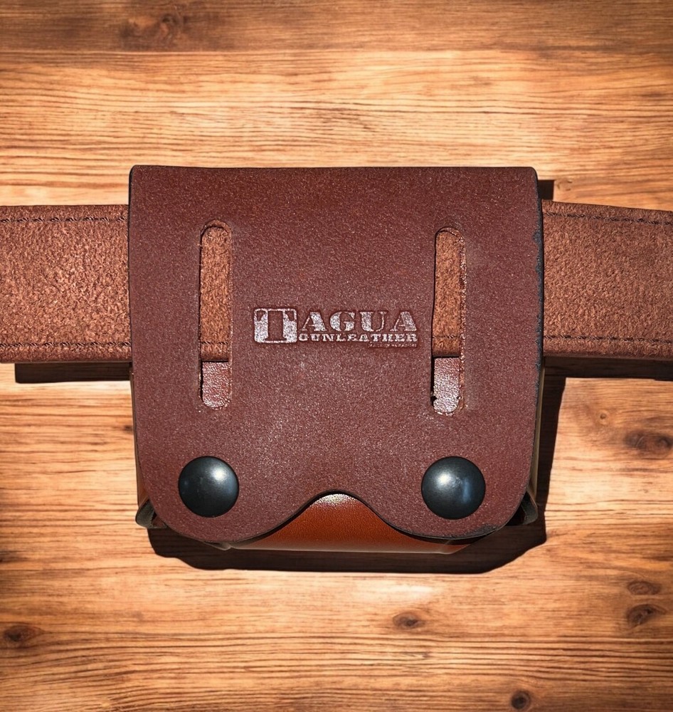 Brown Leather Magazine & Flashlight Pouch for 9mm GLOCK Double Stack