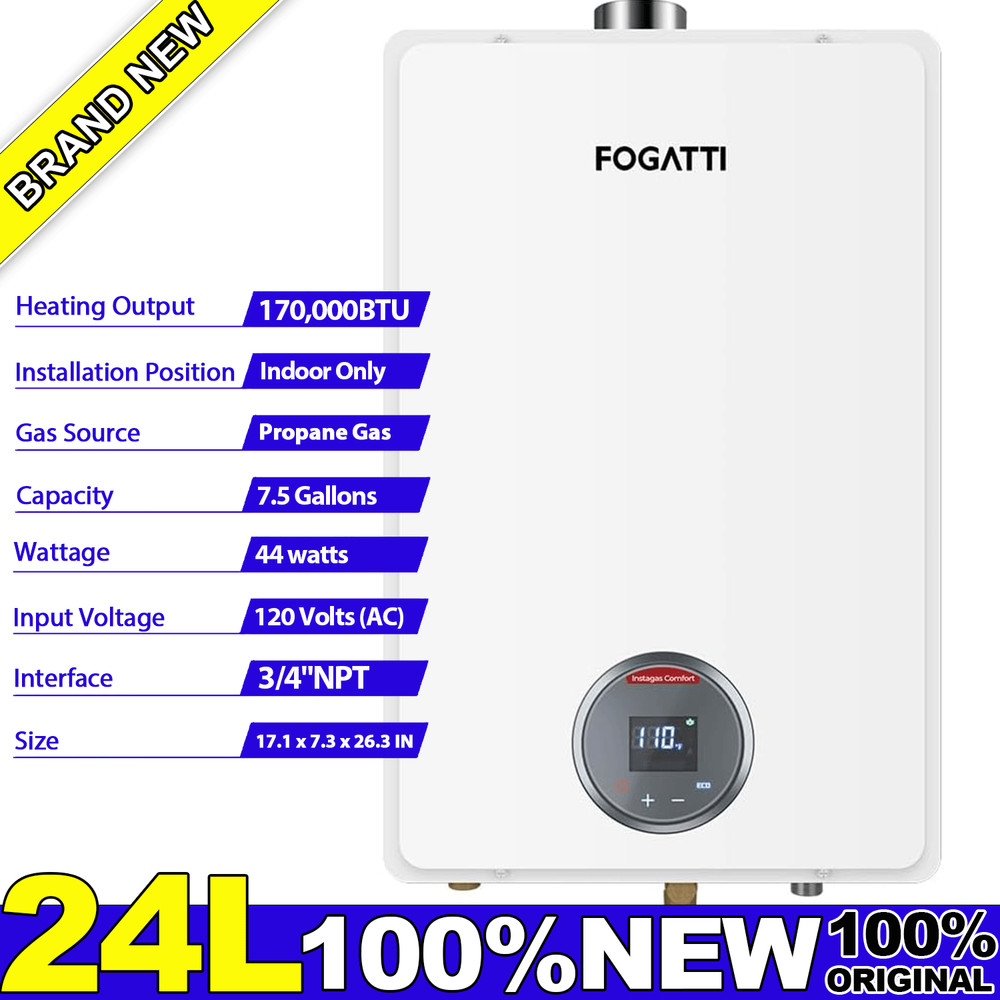 FOGATTI Propane Tankless Water Heater Indoor On Demand Hot 7.5 GPM 170,000 BTU