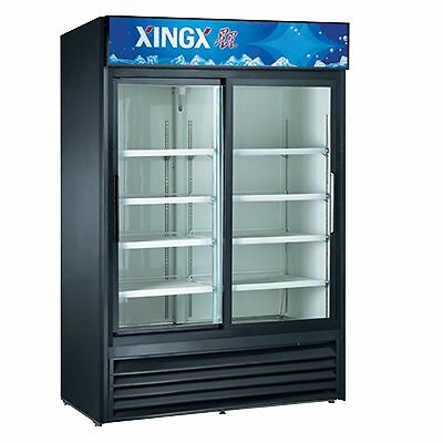 Adcraft USRFS-2D/B 53" Two Section Merchandiser Refrigerator with Sliding Gla...