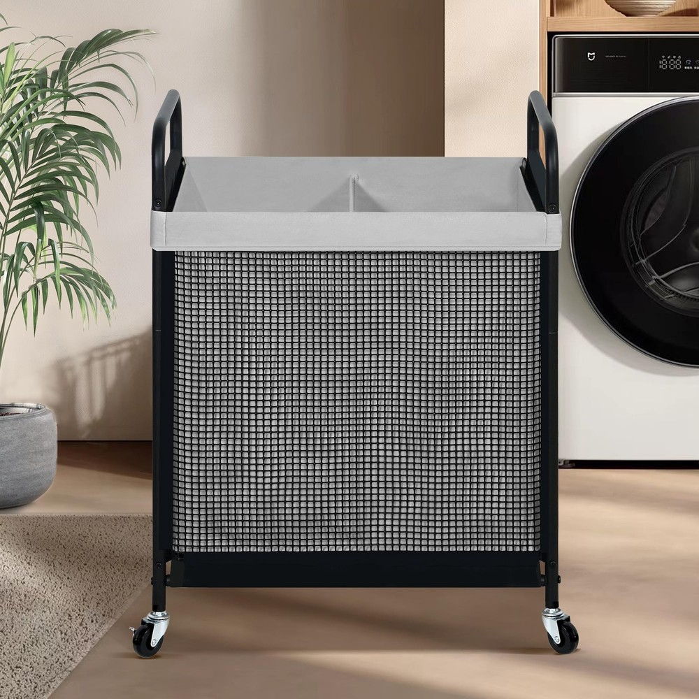 Laundry Hamper 2 Section, 100L Rolling Laundry Sorter Cart with Removable and...