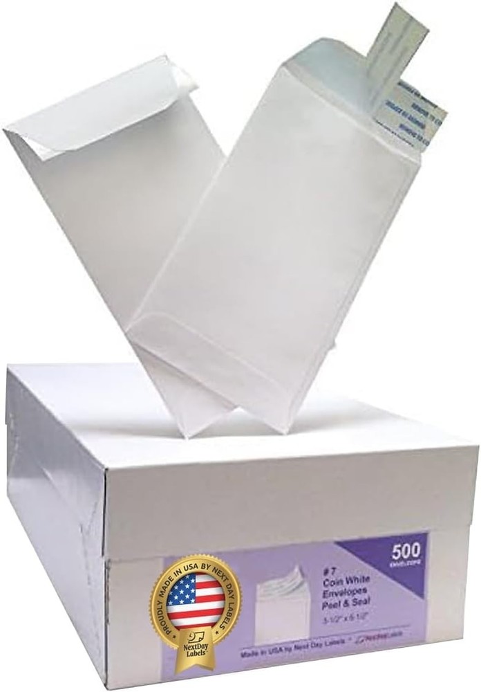 500-Pack White Coin Envelopes - Self-Seal Money Storage
