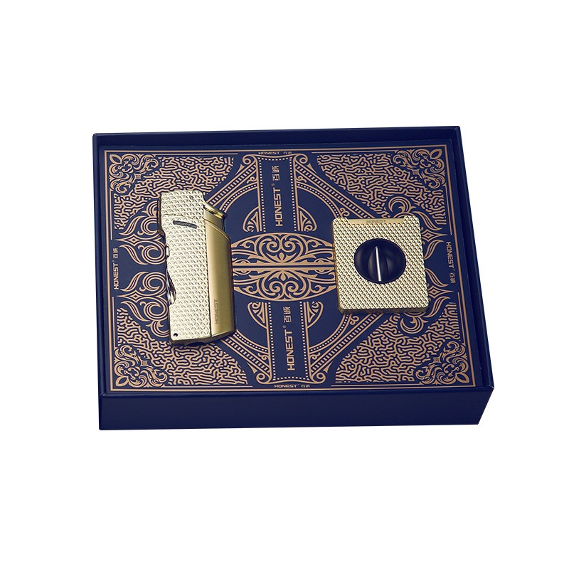 Inflatable Metal Lighter Multi-Functional Lighter V-Shaped Cigar Cutter Gift Box