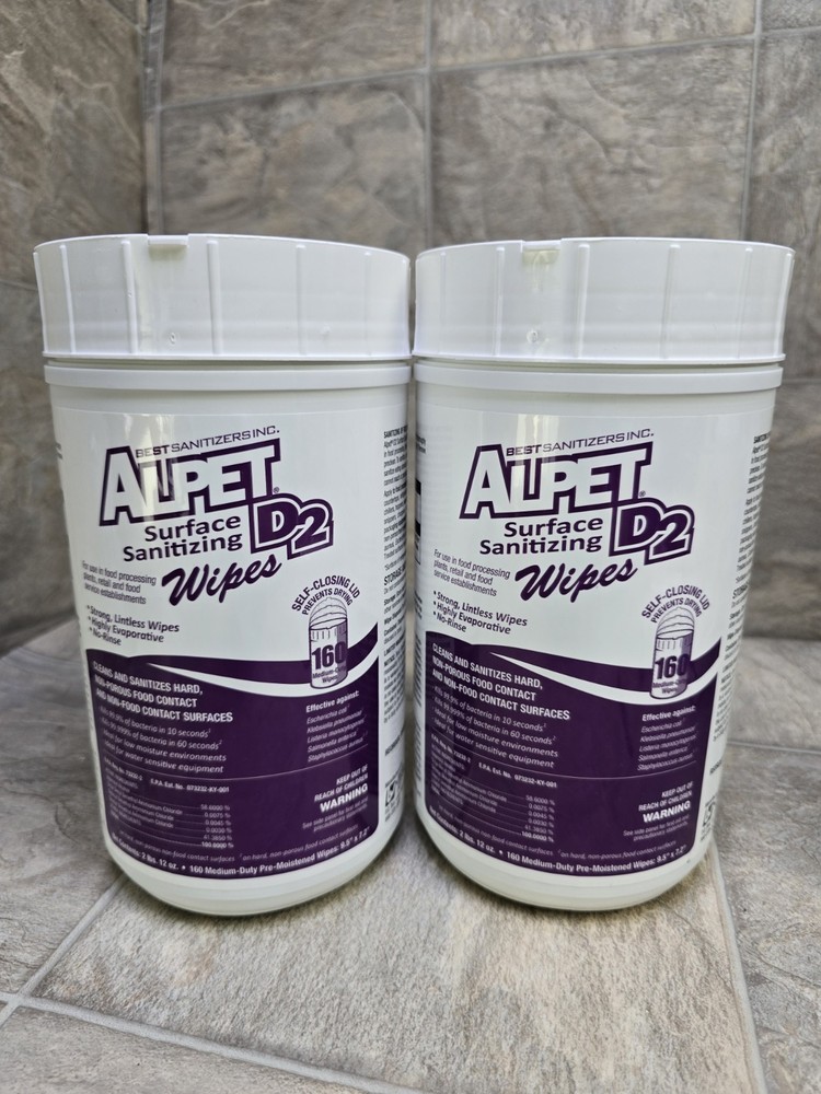 Alpet D2 Surface Sanitizing Wipes - 160ct Container (2 Pack) (Self Closing Lid