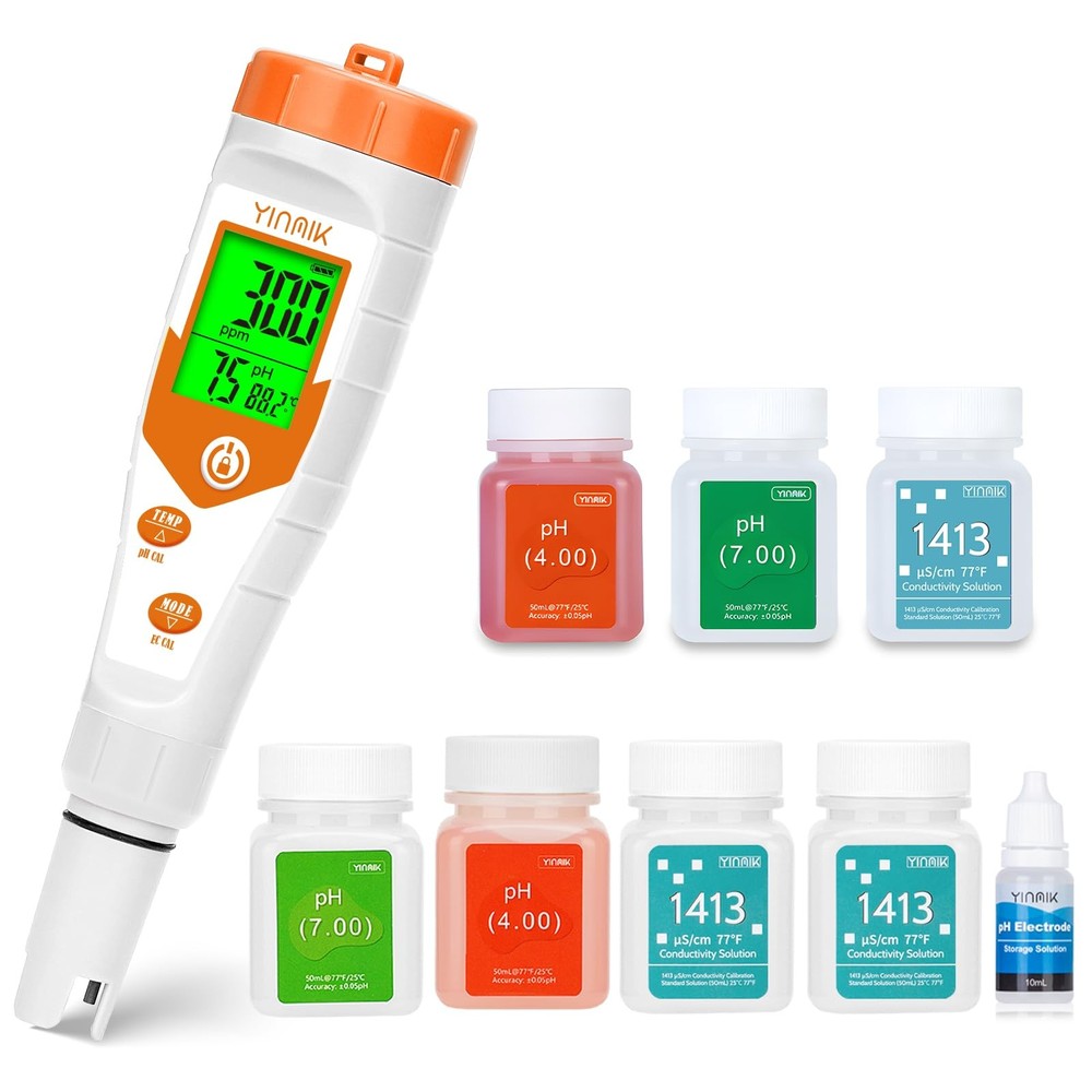 YINMIIK Hydroponic pH EC Tester with Calibration Solution & Storage...