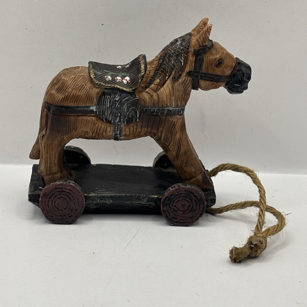 VTG Miniature Horse Pull Toy Primitive Rustic Decor 5”
