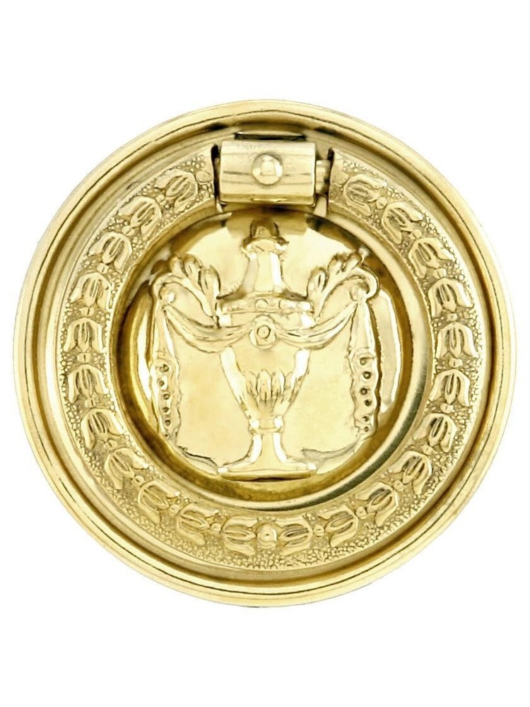 NOS Solid Brass Heppelwhite Sheraton Ring Pull 1.75" Urn Pattern Single Post