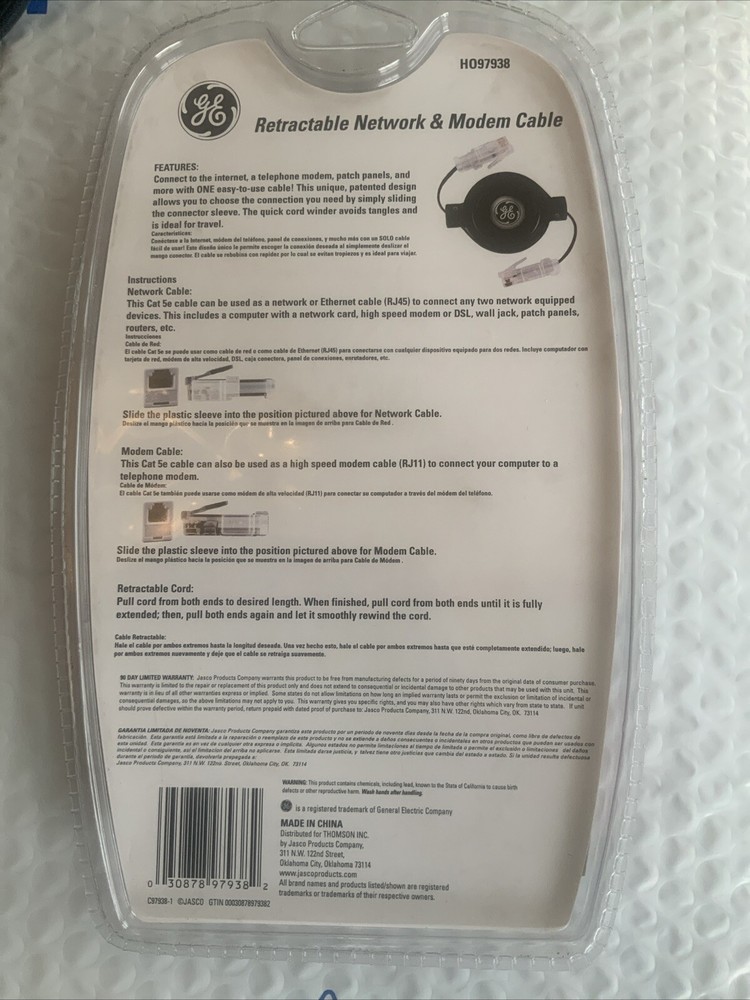GE Network & Modem Retractable Cable 6ft. PC Apple Compatible Windows Macintosh
