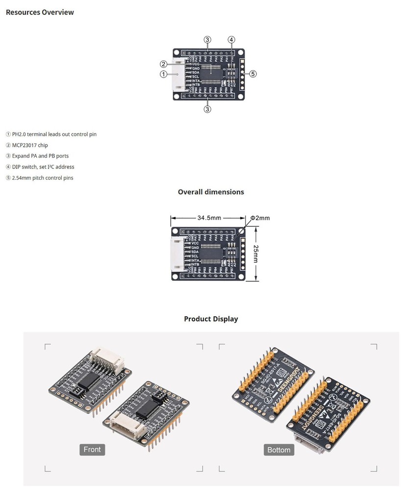 MCP23017 IO Expander Board I2C Interface 16 GPIO Pins for Raspberry Pi