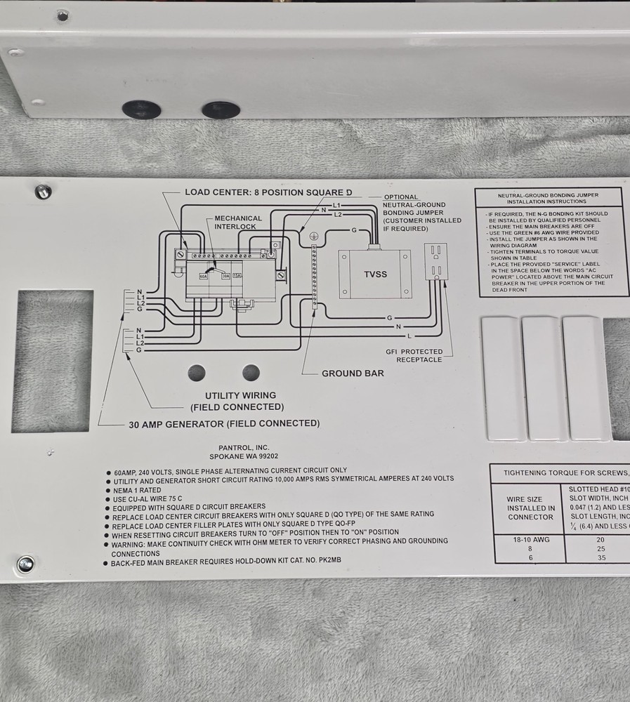 Purcell 60A Generator Transfer Switch Panel w/ Square D QO Breakers & Surge