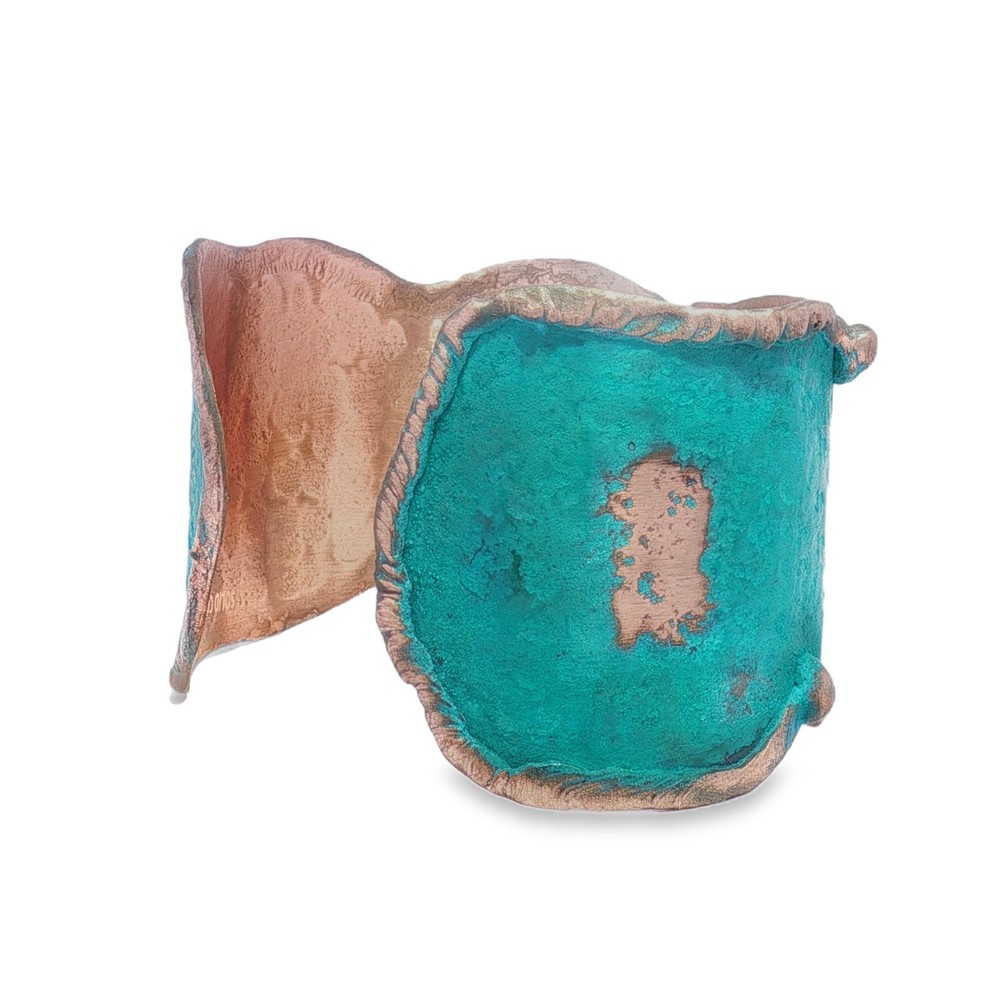 Solid Copper Rustic Patina Cuff Bracelet With Molten Edging & Verdigris Patina