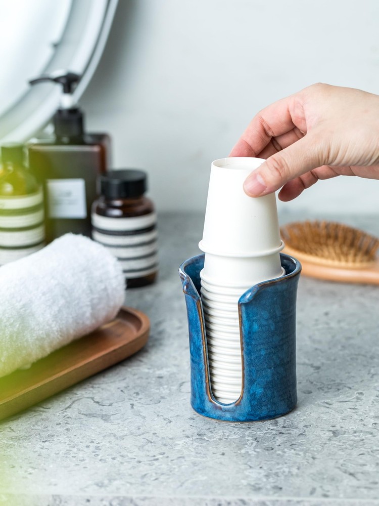 Bathroom Cup Holder, Ceramic Bathroom Cup Dispenser 3 Oz, Small Mouthwash Cup...