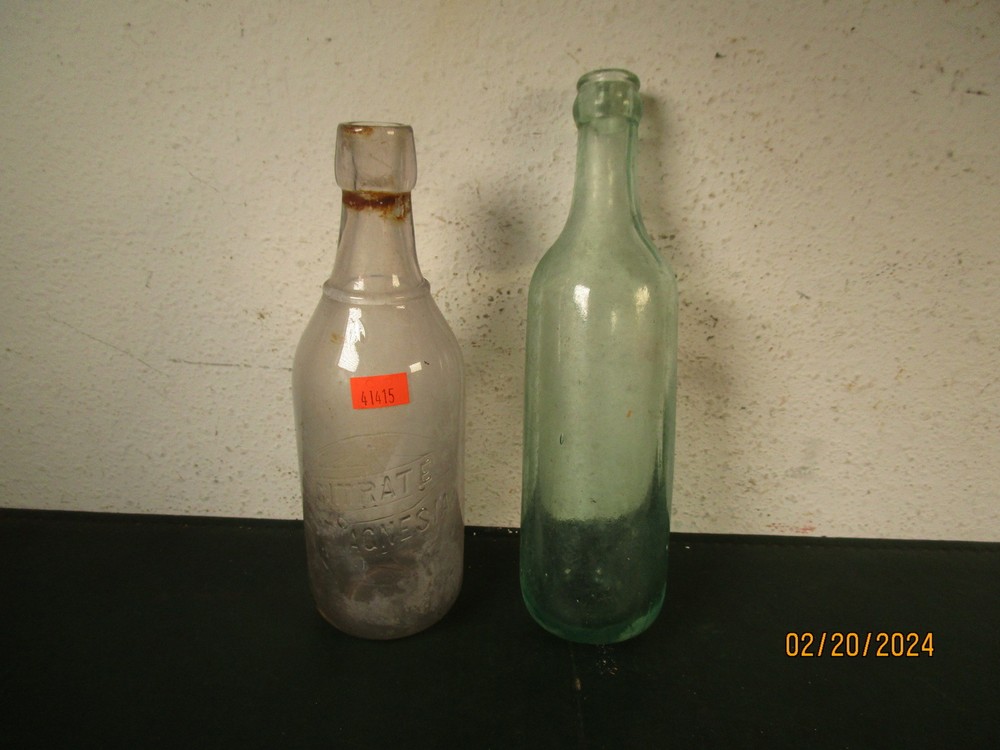 2 Vintage Glass Bottles Round Bottom & More