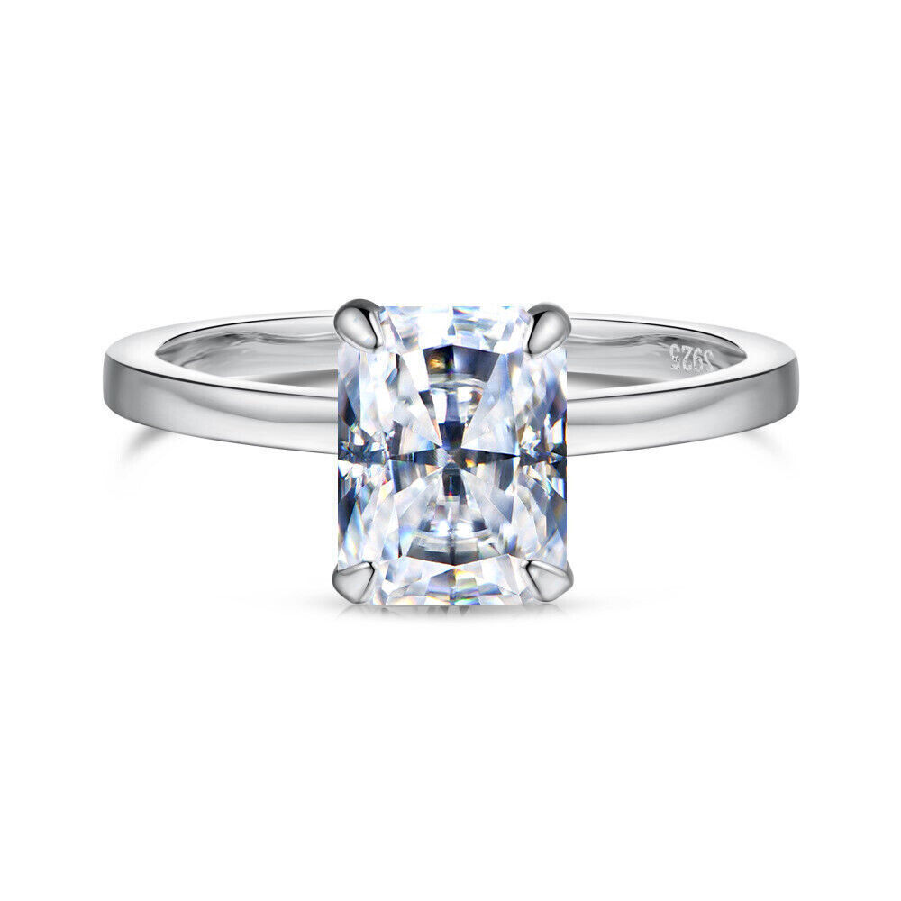 Real 2CT Radiant Cut VVS1 D Moissanite Solitaire Wedding Ring Solid 925 Silver